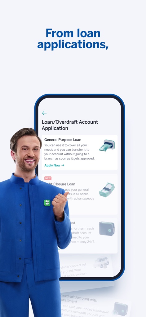 Garanti BBVA Mobile - Discover how this tool streamlines loan applications, offering options like 'General Purpose Loan' and 'Overdraft Account' with clear explanations and direct application buttons.