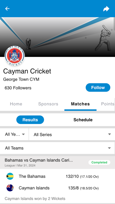 Cayman Cricket Association Screenshot