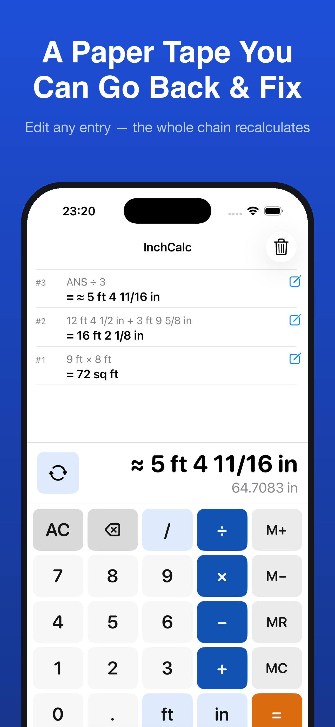 InchCalc: Feet Inch Fraction screenshot 2