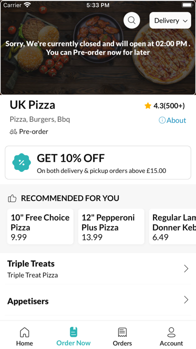 UK Pizza. Screenshot