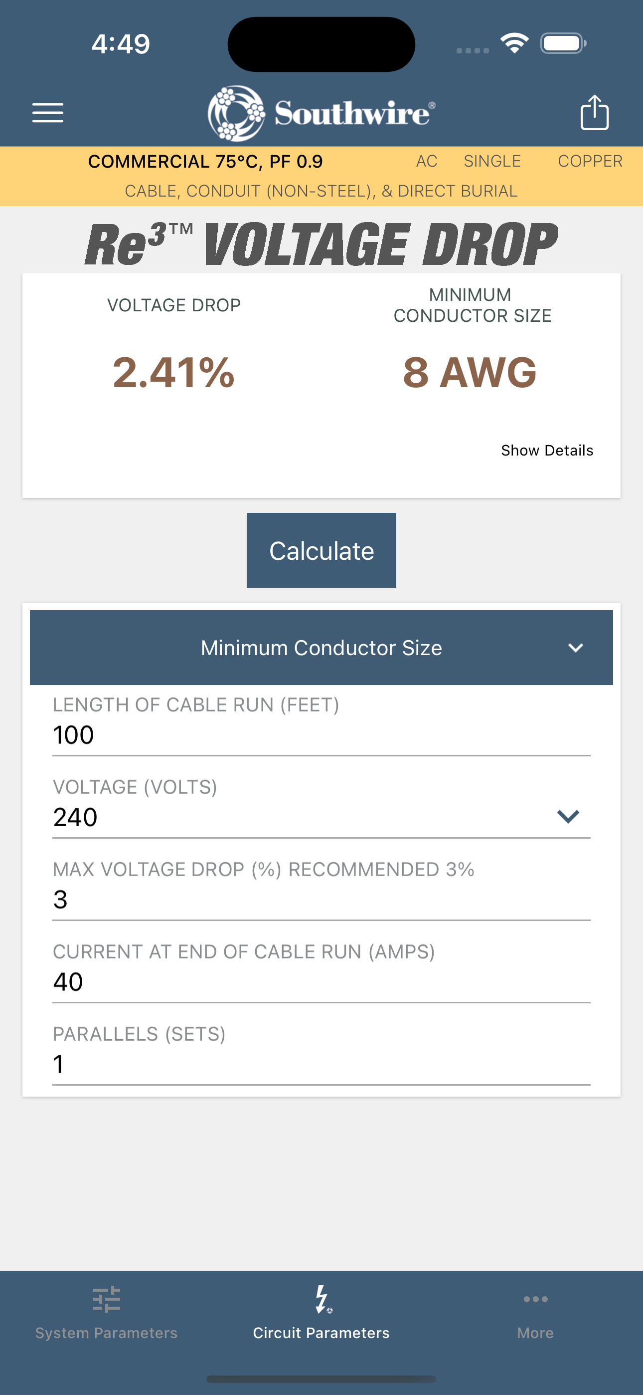 Southwire® Voltage Drop Calc