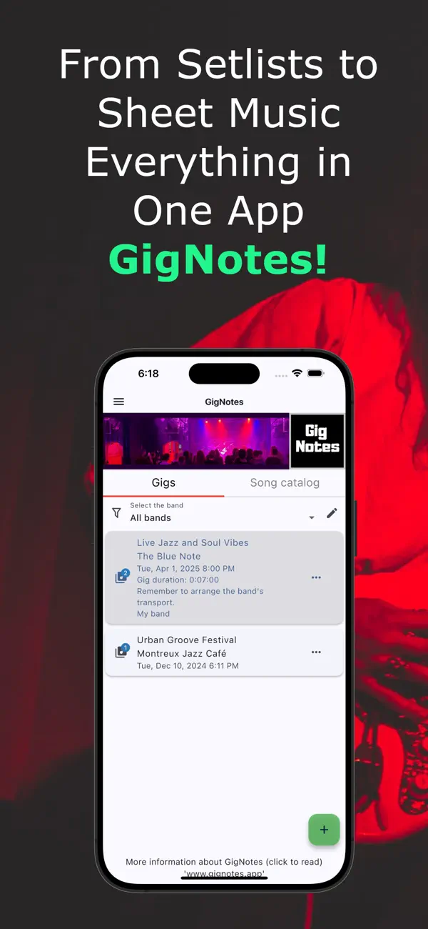 Screenshot #1 pour GigNotes – Songbook & Setlists