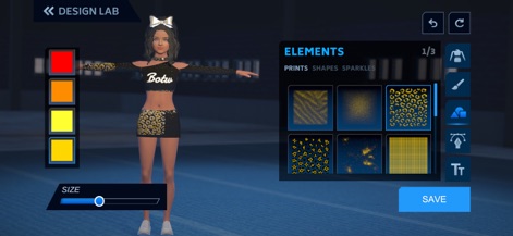 Boss of the World - Unleash creative potential within the design lab, utilizing vibrant color palettes and an array of pattern elements like 'Prints' and 'Sparkles' to customize uniforms.