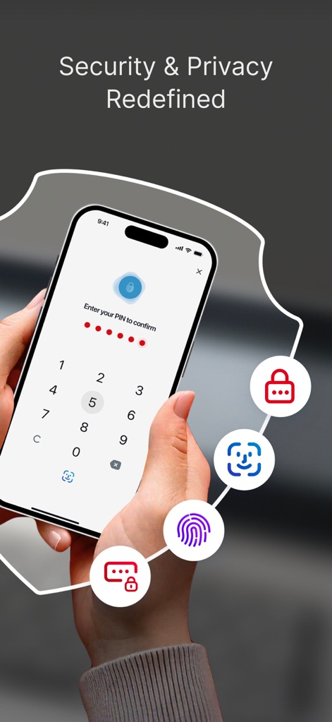 Canadia Bank App - La seguridad está redefinida con métodos de autenticación como la entrada de 'PIN' y opciones biométricas, incluyendo reconocimiento facial y huella dactilar para proteger los datos de los usuarios.