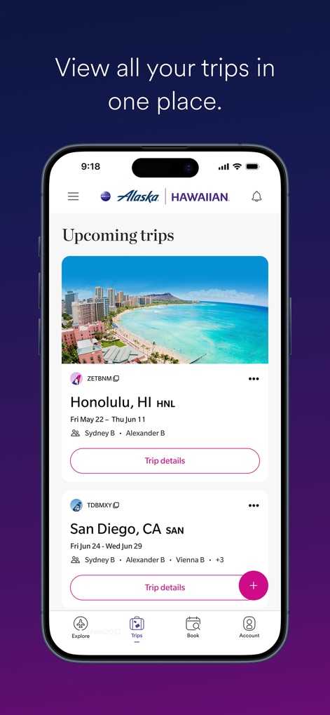 Alaska Hawaiian - 旅程を管理