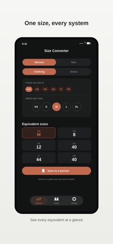 Shoe & Clothing Size Converter iPhone screenshot