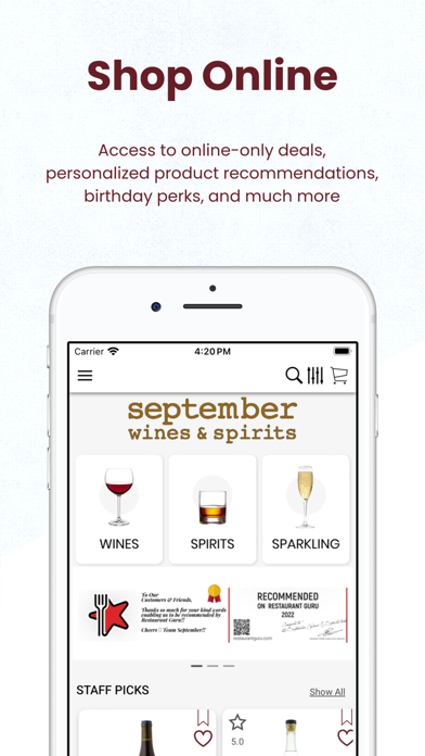 September Wines and Spirits Screenshot