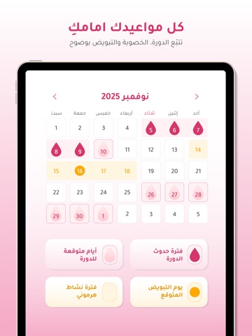 حواء - حاسبة الدورة الشهرية iPad screenshot 3