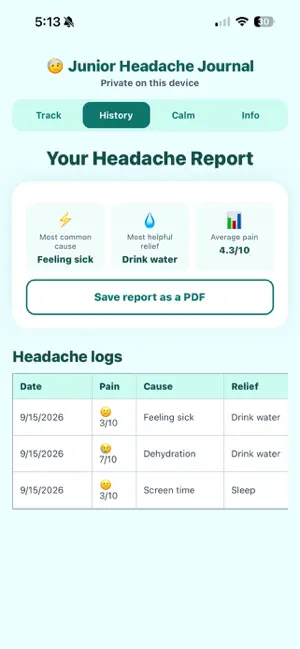 Junior Headache Journal screenshot 2
