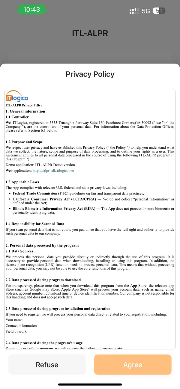 #1. ITL-ALPR (iOS) Ved: 2016 AgLogica Holdings, Inc.