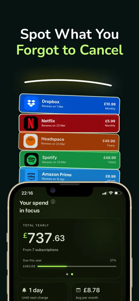 Subio: Manage Subscriptions 订阅管理追踪器应用截图