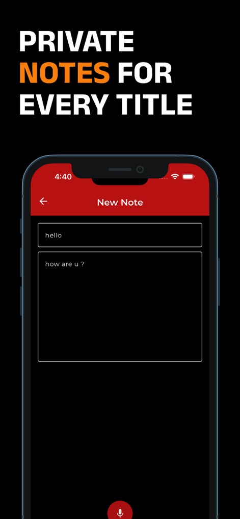 Castle Movies: Tv Series,Drama - Users can securely capture personal thoughts and impressions with private notes, utilizing both text input fields and voice recording capabilities.
