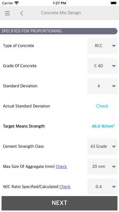 Design of Concrete Mix Screenshot