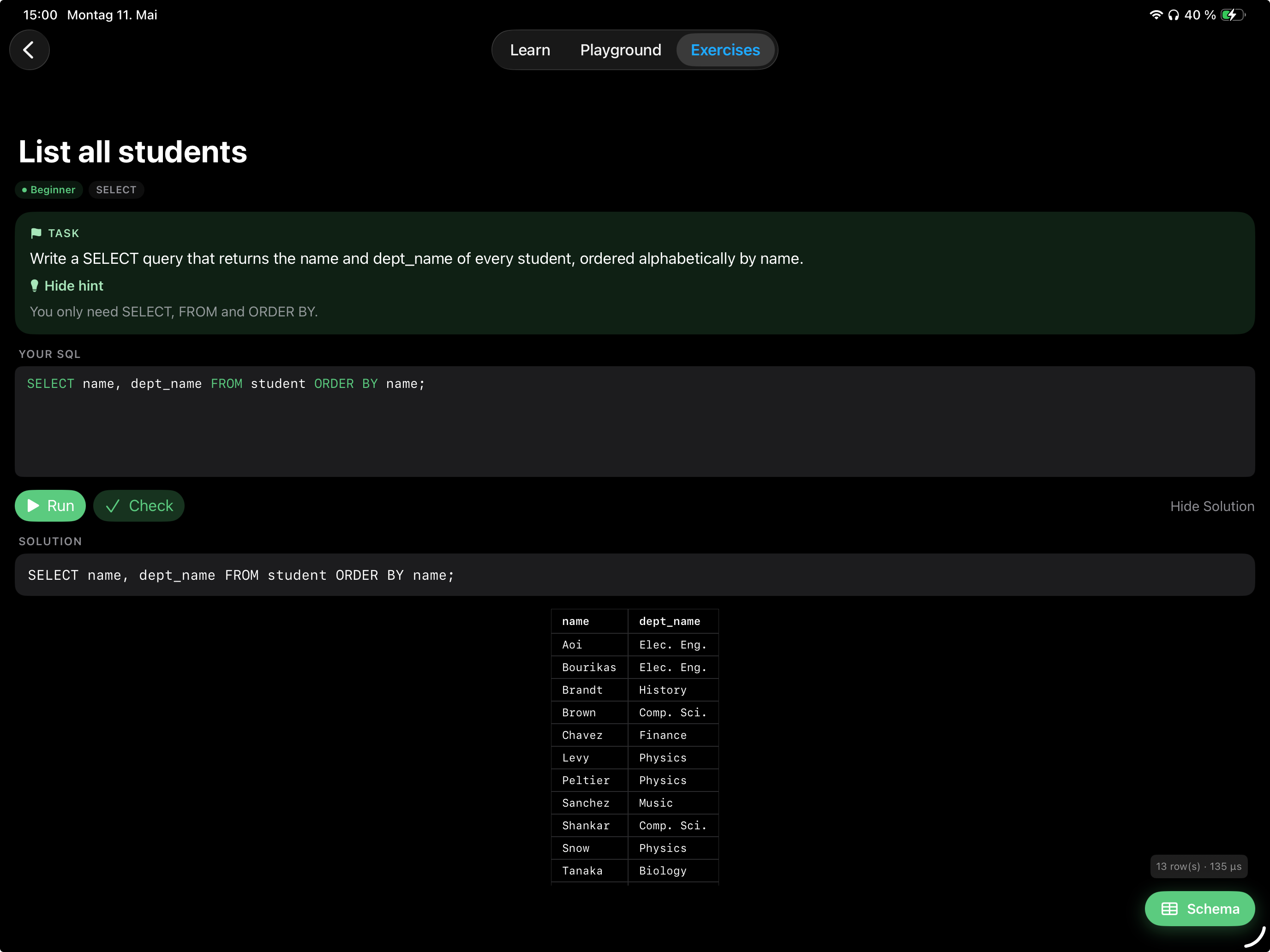 SQLearn - Mobile SQL Learning