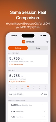 gymLog Training Log iPhone screenshot