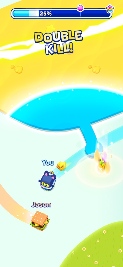 Paper.io 2 - L'application met en scène des affrontements dynamiques où les joueurs éliminent leurs rivaux, comme le montrent les notifications de "Double Kill!", et peuvent choisir parmi une variété de skins pour leurs avatars.