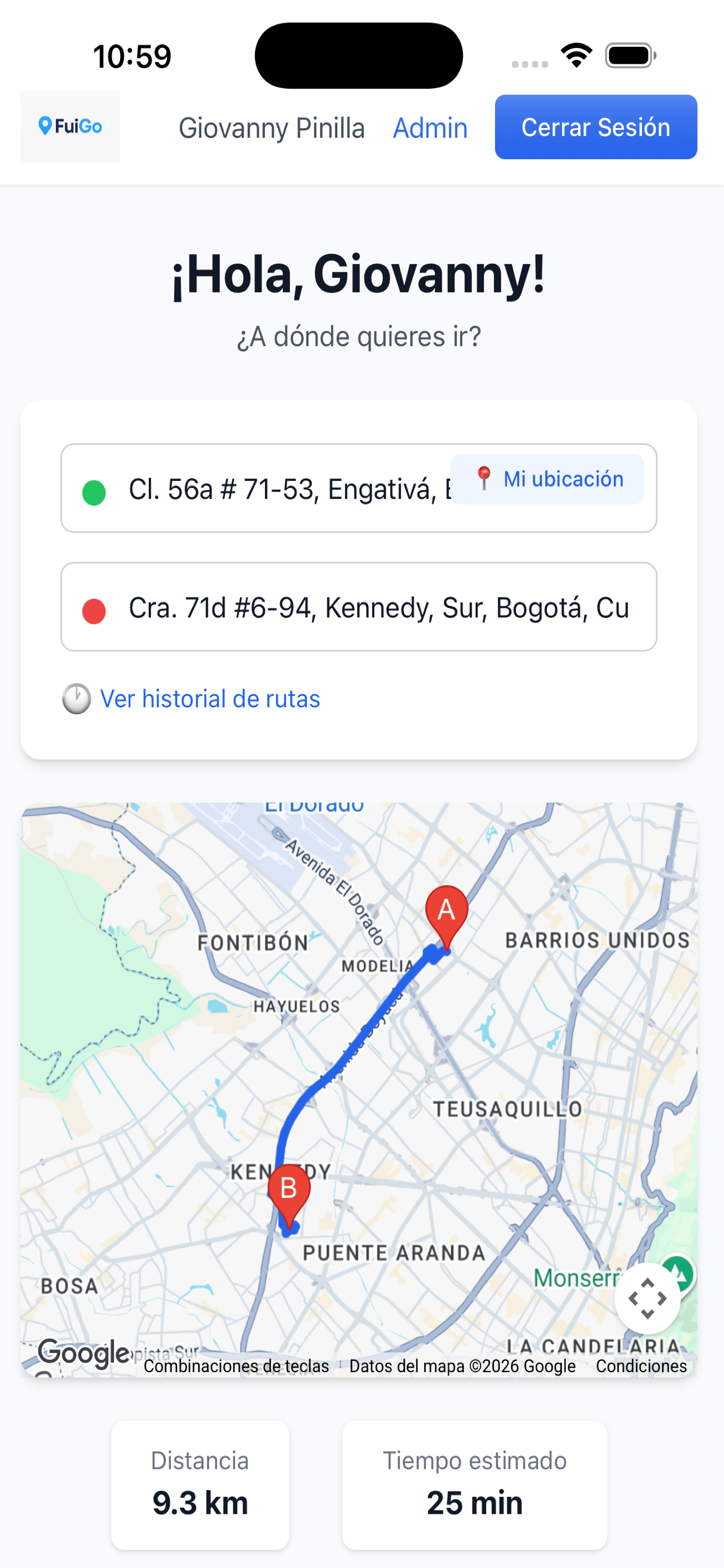 Fuigo Comparador de Transporte screenshot 2
