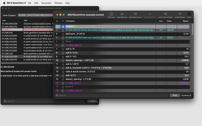 Bill & Quantities LT screenshot
