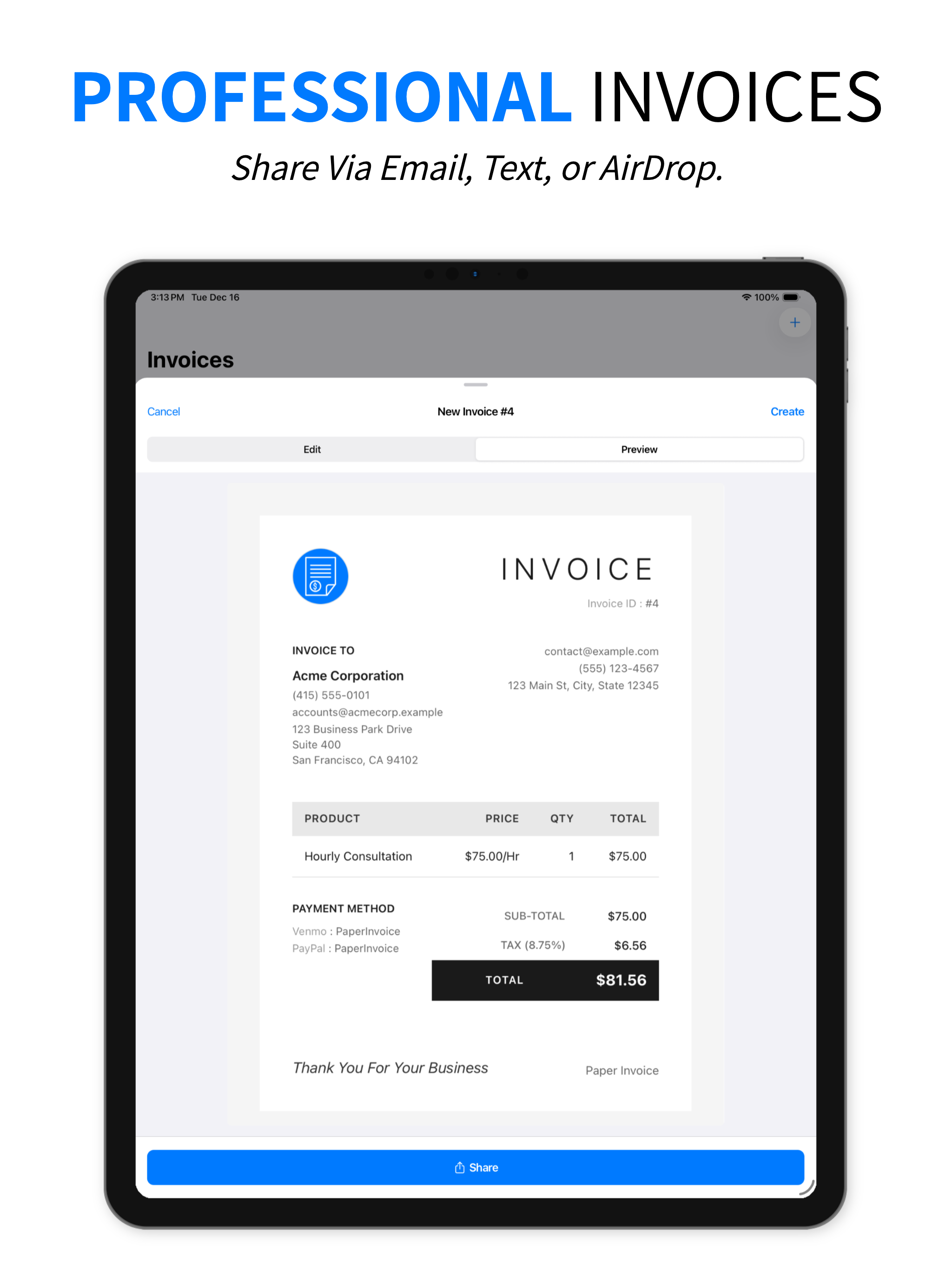 Offline Invoice: Paper Invoice