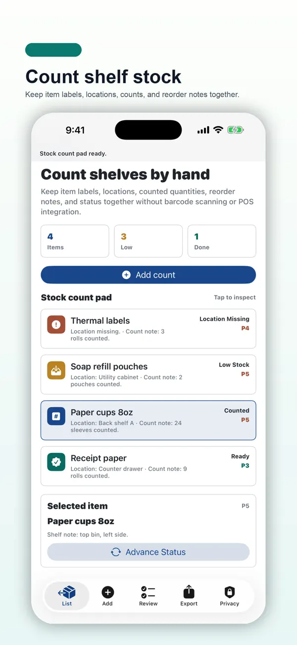 Screenshot #1 pour Manual Stock Count Pad