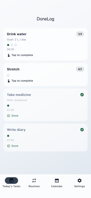 Done Log - Routine Tracker Screenshot 1 of 6