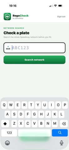 Speedway Rego Check iPhone screenshot