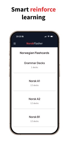 NorskFlashcards A1 to B2 screenshot