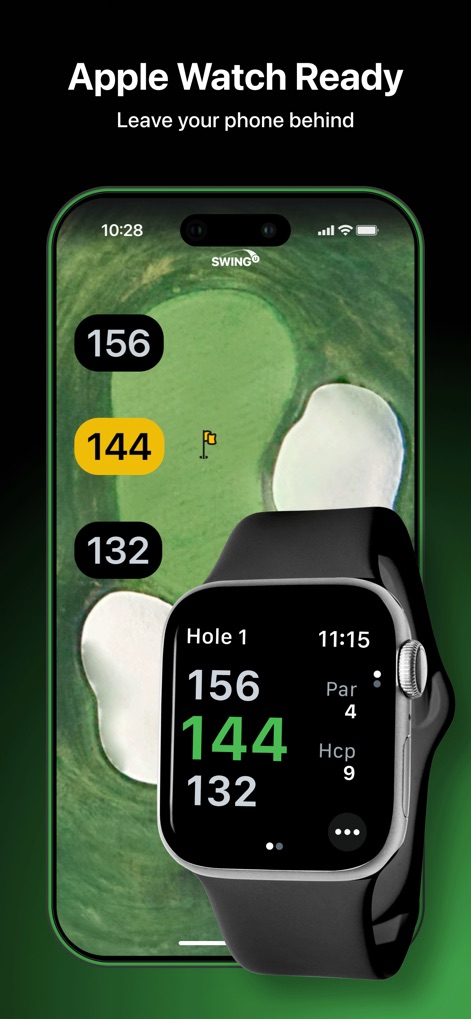 SwingU: Golf GPS Range Finder - The app seamlessly integrates with Apple Watch, allowing golfers to leave their phone behind and conveniently access essential distances to the green and digital scoring directly from their wrist.