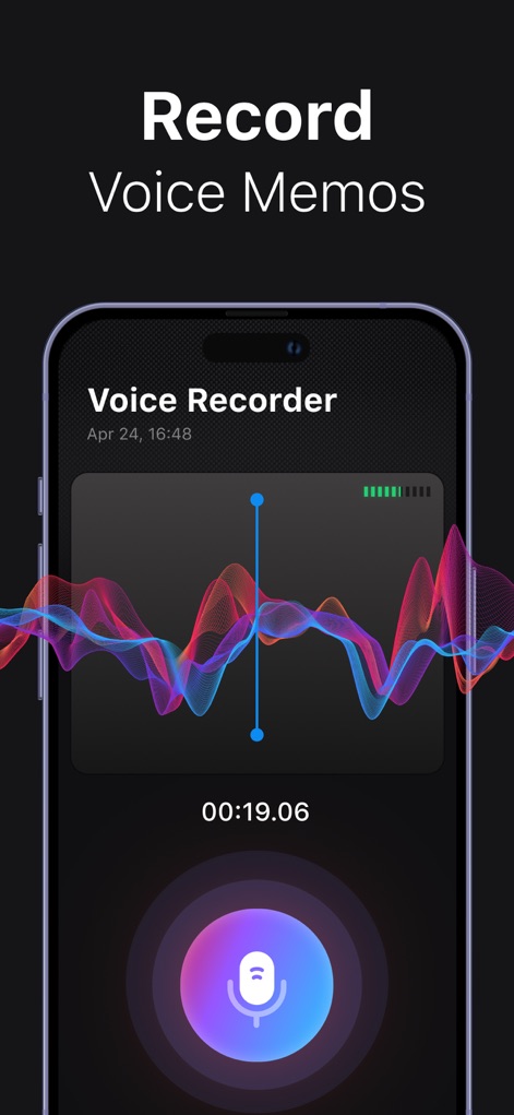 Voice Recorder: AI Note Taker - See how Voice Recorder: AI Note Taker visually represents audio input with dynamic waveform visualization and an intuitive record button for effortless voice capture.