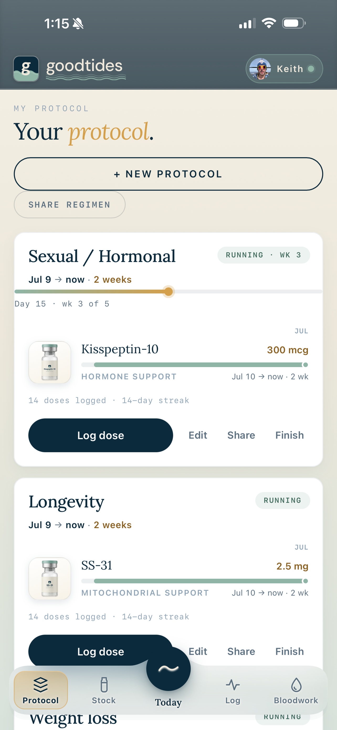 goodtides — peptide tracker screenshot 2