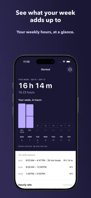 Worked - Work Hours Calculator screenshot 1