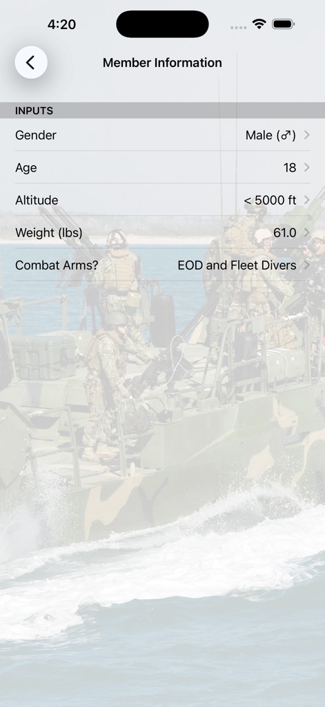 Navy PFA Calc - Health & Fitness App | MWM