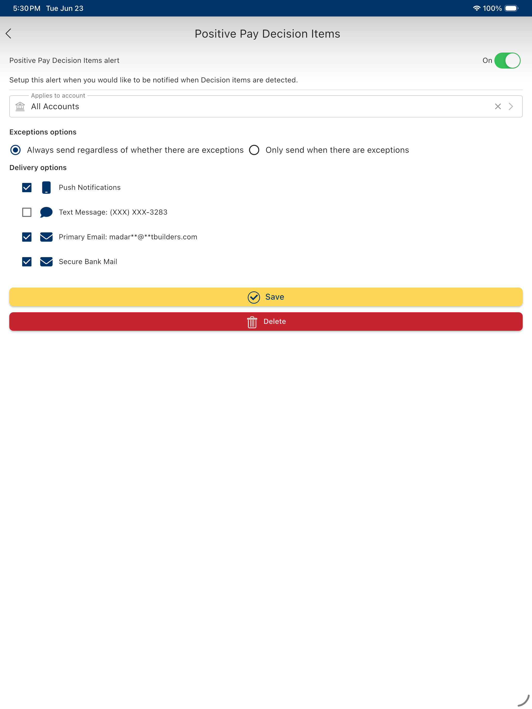 Vectra Bank Positive Pay