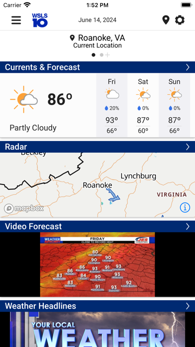 WSLS 10 Roanoke Weather Screenshot