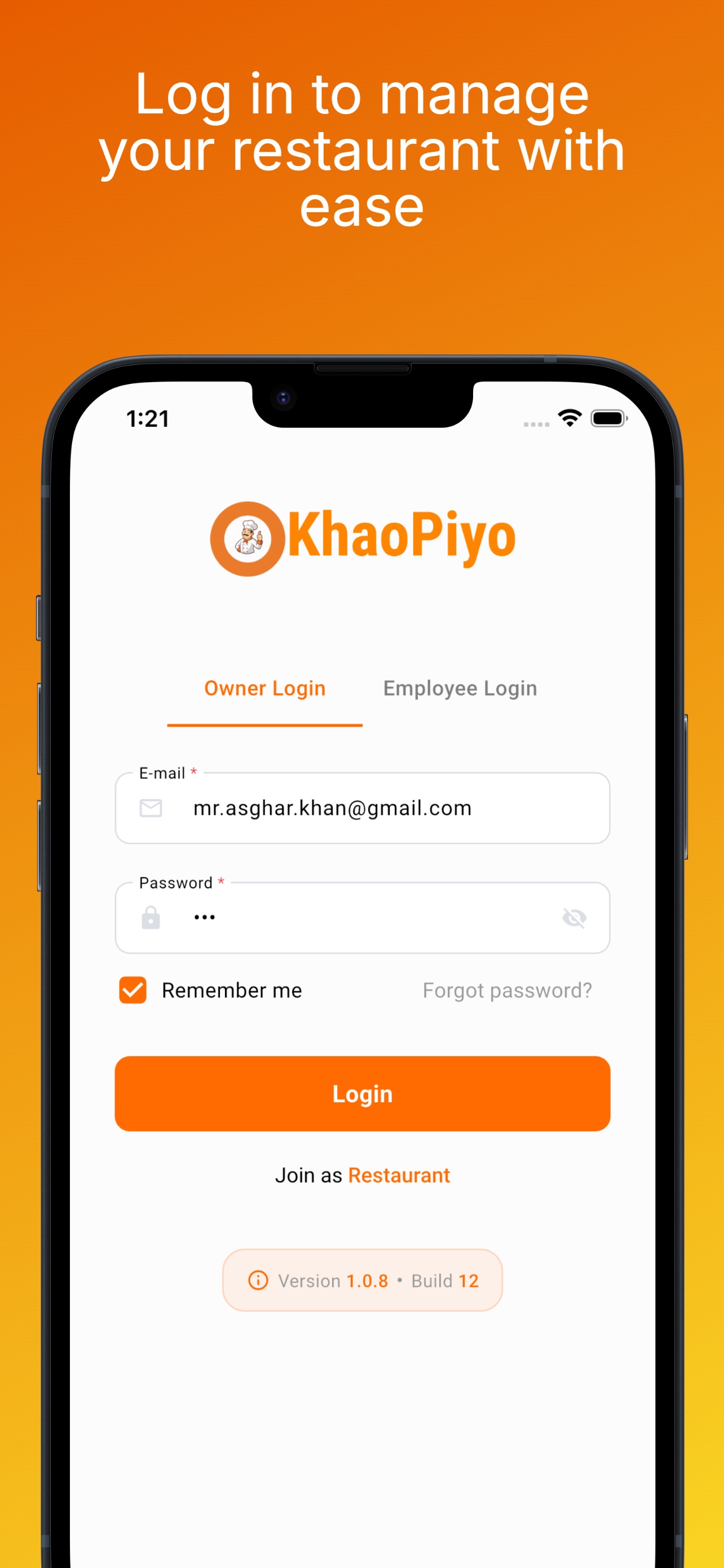 Screenshot 1 of KhaoPiyo Restaurant Partner