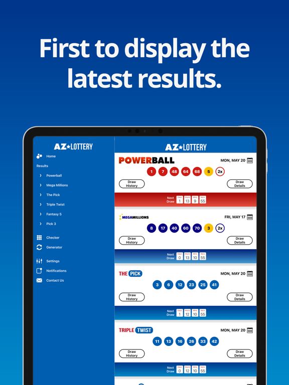 Arizona Lottery Numbers iPad screenshot 1 - Entertainment app
