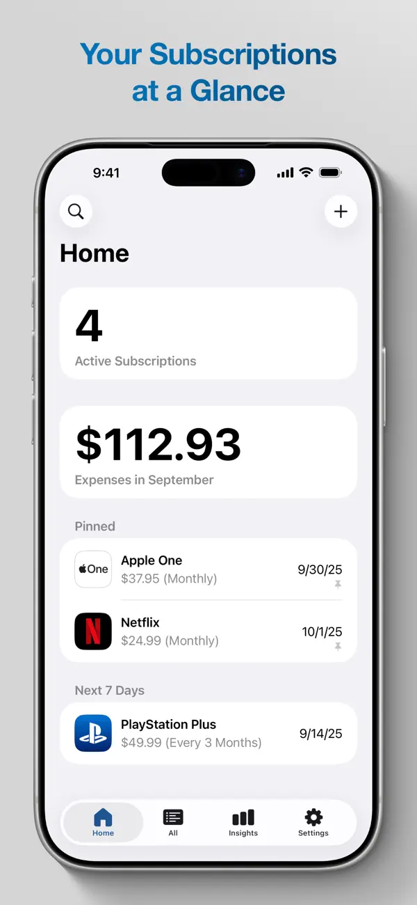 Screenshot #1 pour Subscriptions: Manage Subs