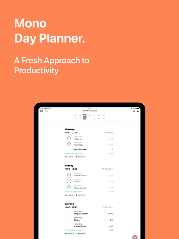 Daily Planner List - Mono Task iPad screenshot 1 - Productivity app