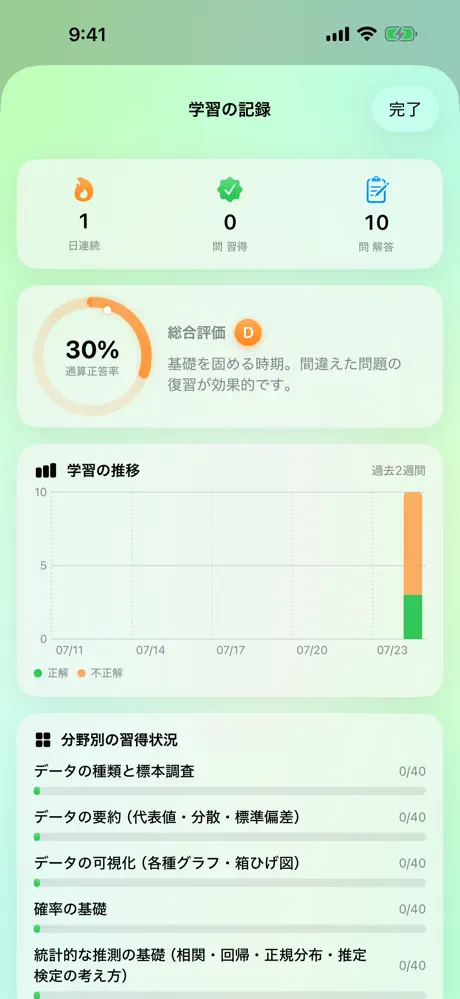 統計検定3級のアプリ画面