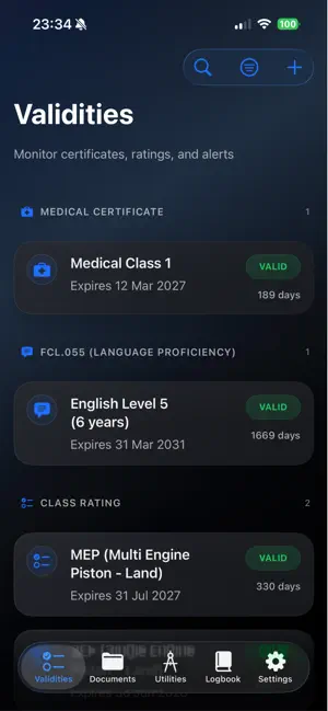Pilot Validities screenshot 1