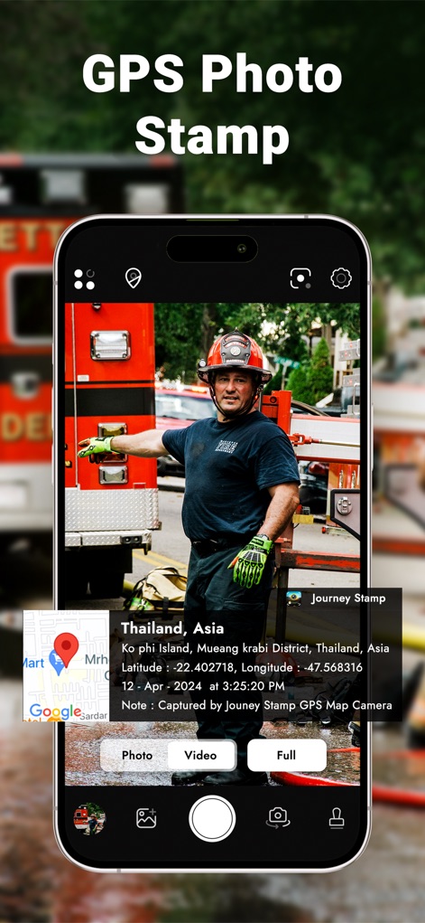 Timestamp - GPS Map Camera - See how the app precisely embeds location details like the country and specific coordinates directly onto captured images.