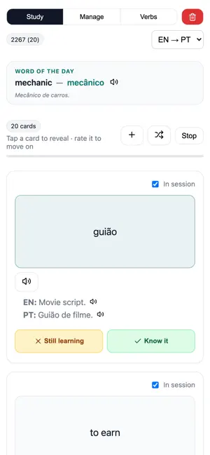 European Portuguese Flashcards screenshot 1