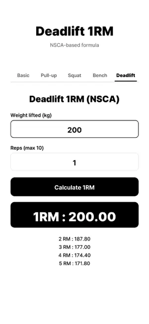 oneRM calculator(1RM) screenshot 1