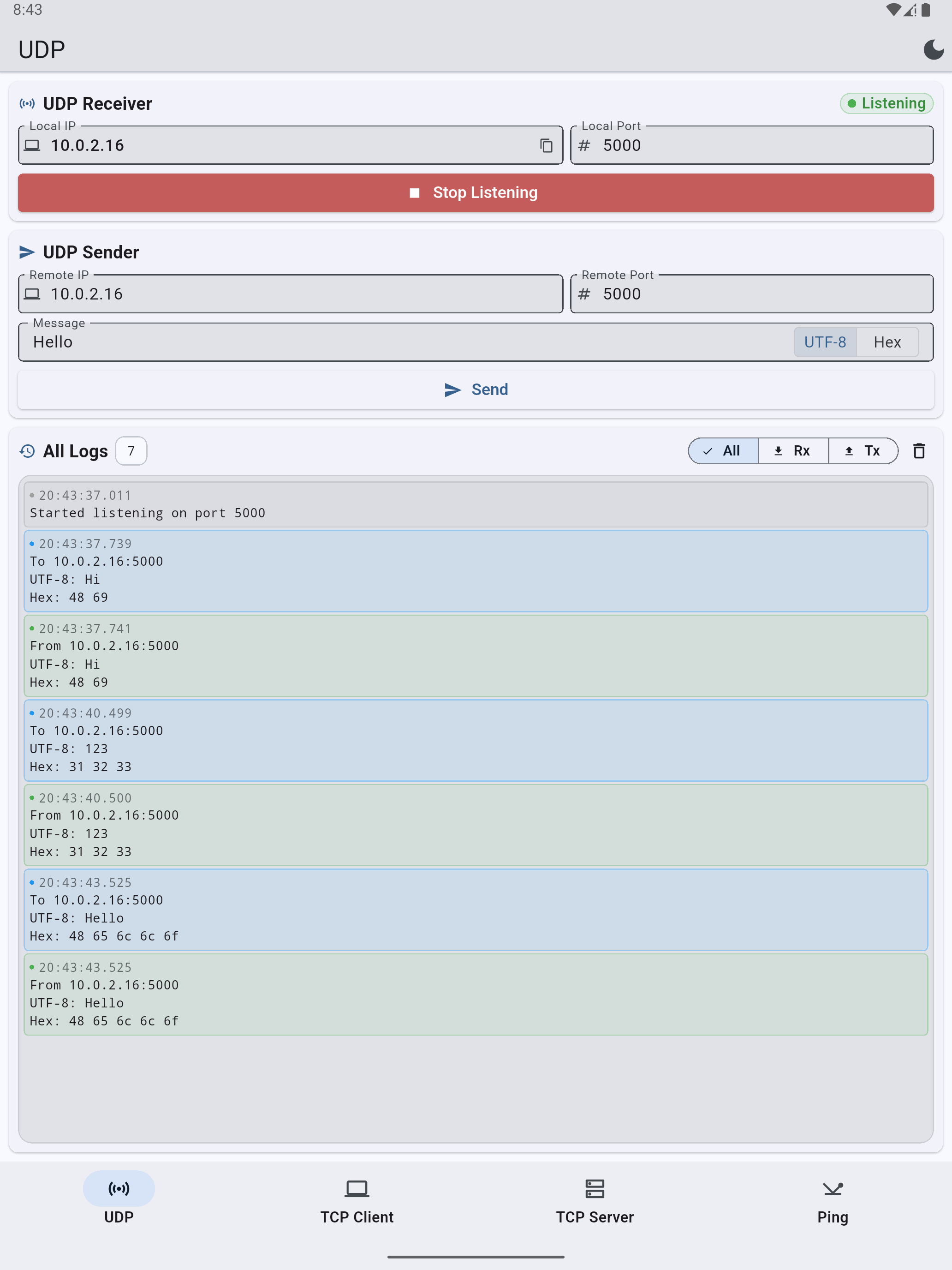 UDP TCP Sender & Receiver