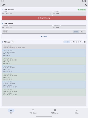 UDP TCP Sender & Receiver iPad screenshot 1