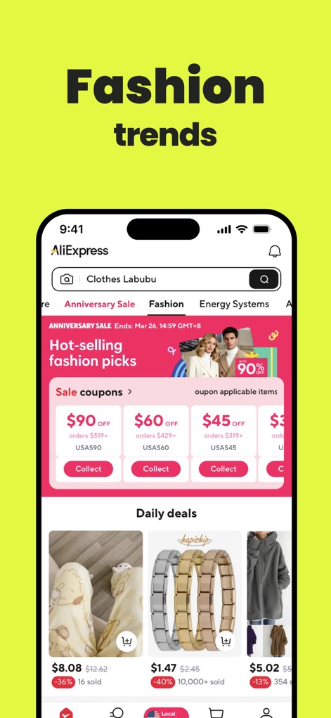 AliExpress - Shopping App - Discover the latest "Fashion trends" and exclusive "Sale coupons" within the app, providing significant discounts on popular apparel and accessories.