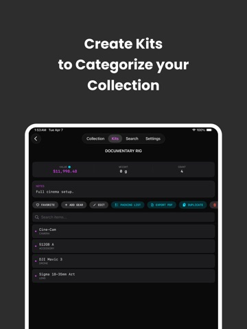 Camera Shelf - Gear Tracker iPad screenshot