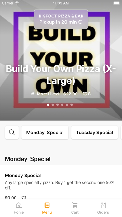 BIGFOOT PIZZA & BAR iPhone screenshot 2 - Food & Drink app