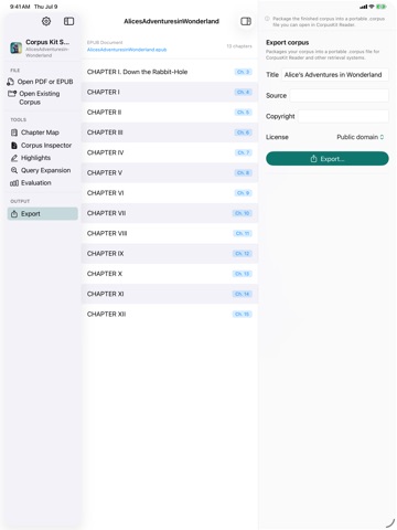 CorpusKit Studio iPad screenshot
