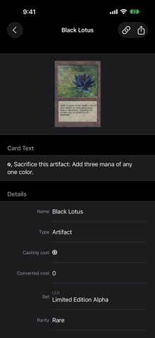 Magic card database (MTG) screenshot
